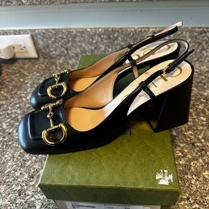 Gucci baby mid-heel horsebit slingback pumps